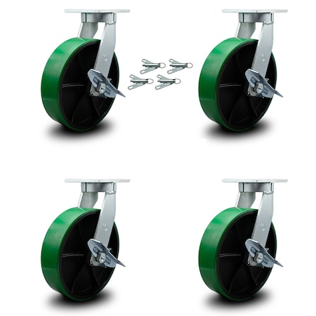 Service Caster 12 Inch Heavy Duty Green Poly on Cast Iron Caster Set with Brake and Swivel Lock SCC-KP92S1230-PUR-GB-SLB-BSL-4
